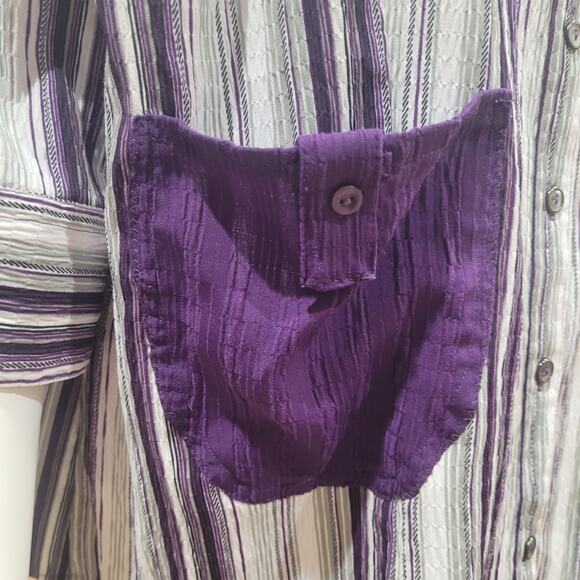 CANDA Women Purple Striped Oversized Shirt Sz Medium Crinkle Patchwork Pockets - Picture 8 of 10